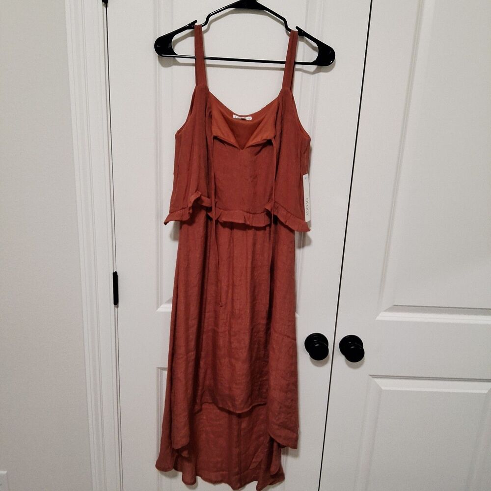 Luxology Women's High Low Summer Brunch Maxi Dress Orange/Rust Medium New w/Tag